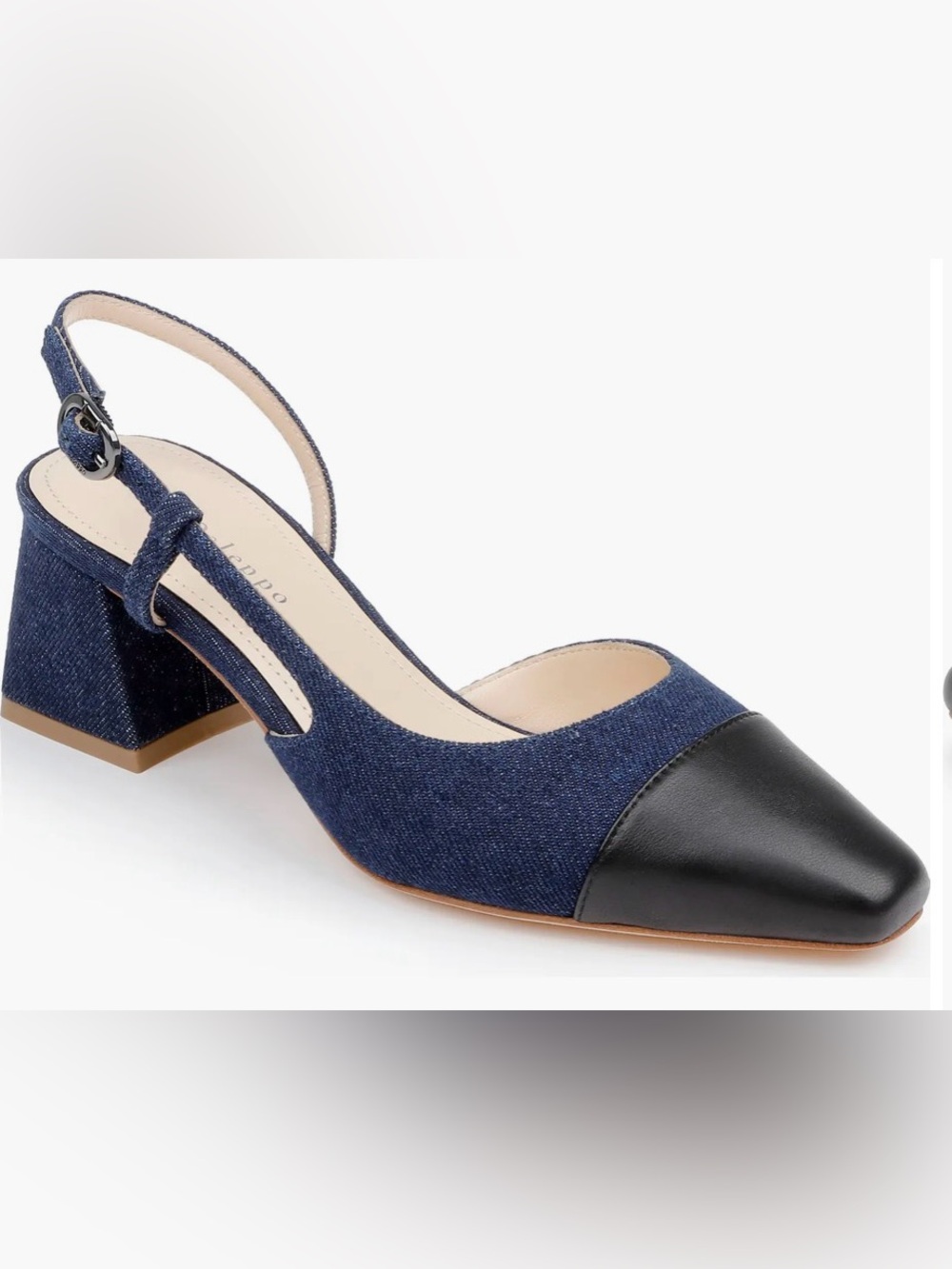 De Ocleppo Slingback Block Heel Pump with Black Cap Toe
